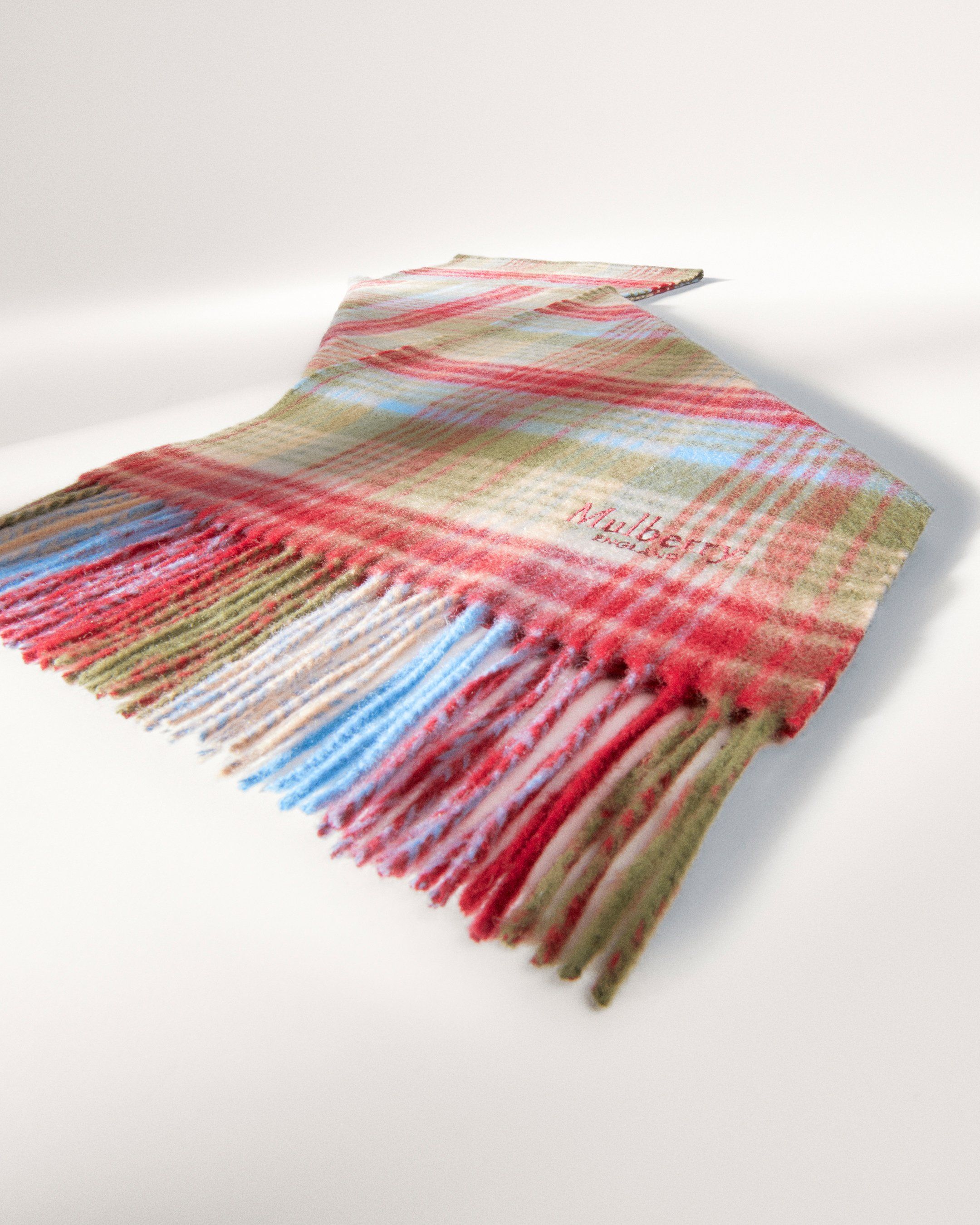 Mulberry Heritage Check Scarf in Moss-Sky Blue